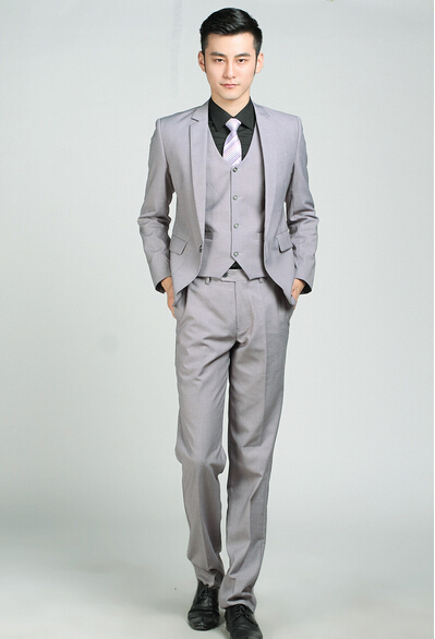 Wedding suit man light grey single button professional brand suits