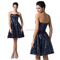2016 Charming Knee Length Sequins Cocktail Dresses Strapless Backless Prom Dresses Party Gowns Homecoming Dresses Navy