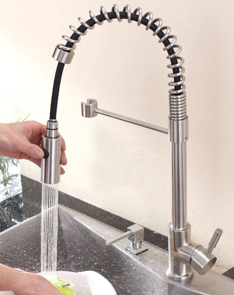 Free Shipping SUS304 stainless steel Pull down Kitchen Mixer,Pull Up&Down Kitchen Faucet Tap With Spring Faucet Mixer KF993