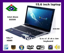 Free dhl shipping 15.6″ Notebook Laptop with Intel Atom D2500 Dual Core 1.86Ghz 1GB RAM 160GB HDD DVD-RW WIFI Webcam 1080P HDMI