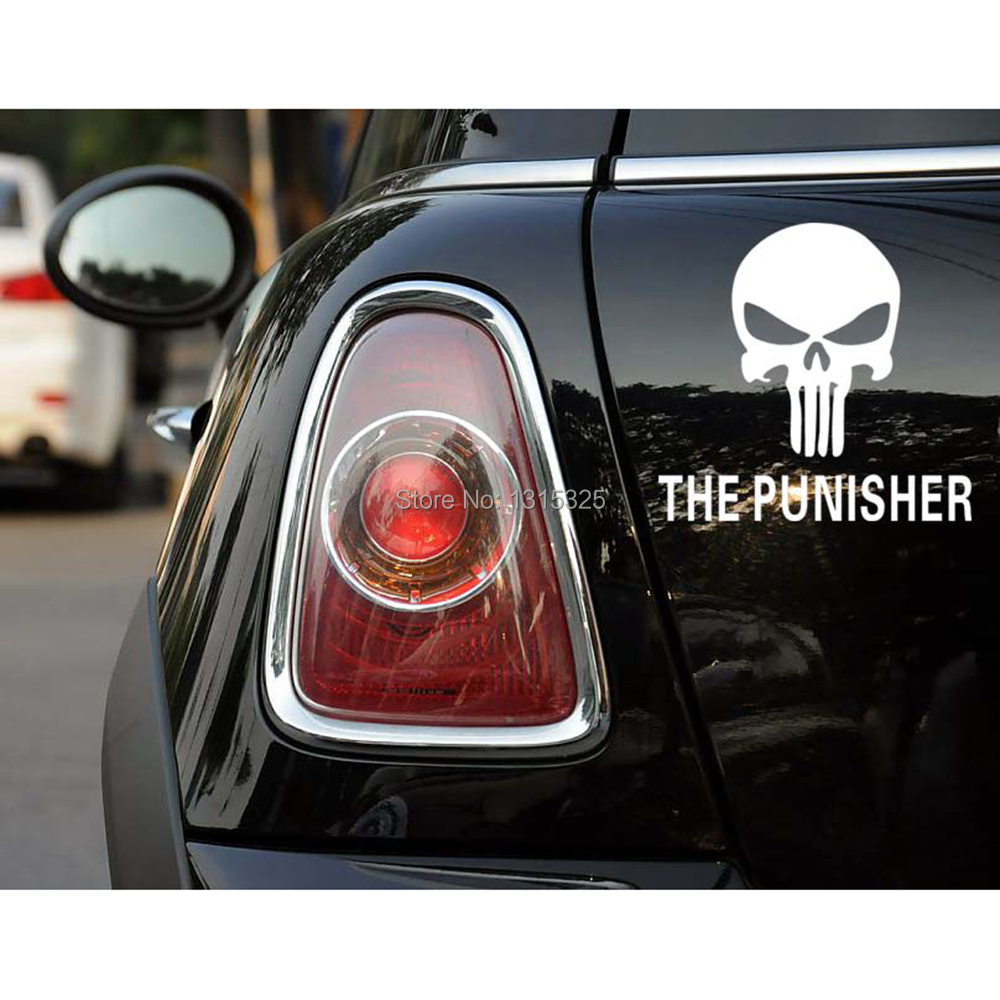 The Punisher Funny Skull Car Stickers Decal for Toyota Ford Focus Chevrolet Volkswagen polo golf Tesla