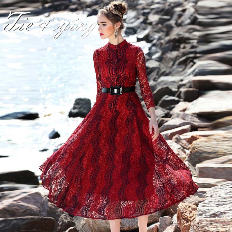 High quality royal embroidery brand dress luxury 2016 new American  European fashion runway elegant ball gown lace long dresses