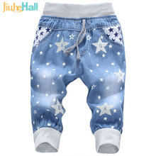 Hot Sale! 2016 New  Kids Jeans Elastic Waist Straight Bear Pattern Denim Seventh Pants Retail Boy Jeans For 2-5 Years WB142