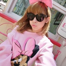 2016 Women Spring and Autumn Hoodies Mickey Lovely Soft Pink Strapless Shirt Collar Sweatshirts