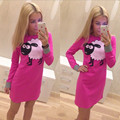 New fall 2016 European and American printing Slim round neck long sleeved dress package hip little