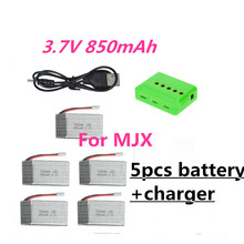 HOT 5pcs 3.7V 850mah 20C battery with 5 in 1 Charger for mjx Mini RC Quadcopter Drone free shipping
