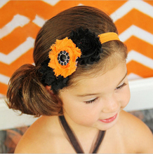 1 pieces New Arrive Halloween Style Baby 3 Flower Diamond Hair Band Chiffon Ribbon Baby Headband Elasticity Accessories W144