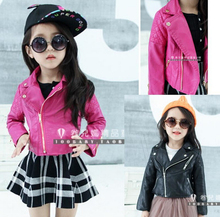 2014 Autumn Girls Fahion Style Girl PU Jacket Children Leather Coats For Girl Outerwear Kids 3