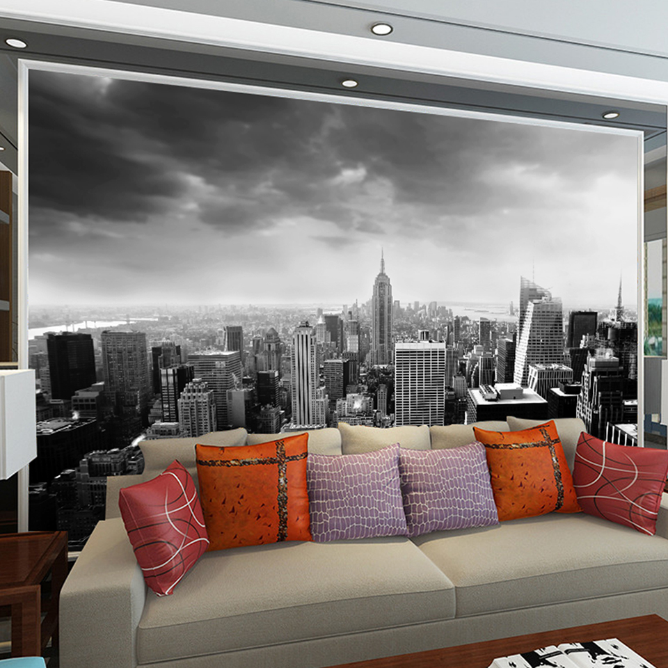 Black White 3d Wall Mural Night Scenery New York City Custom 3d