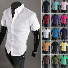 Hot Sales Free Shipping 2015New fashion Men s casual short sleeve shirt male slim fit stylish