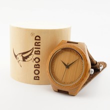 BoBo Bird Brand Bamboo Wristwatch for Men with Genuine Leather Band Japan 2035 Move’ Quartz Wood Wristwatches as Gifts