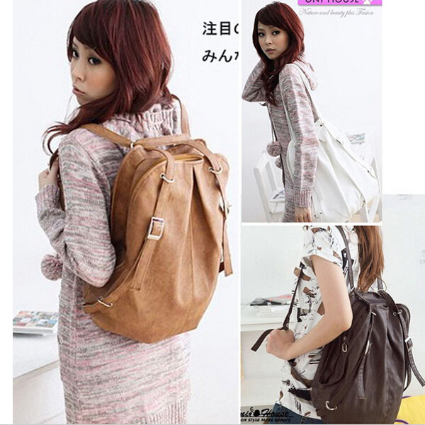 Free shippng 50pcs lot Fashion Korean Style Girls PU Leather Backpack Schoolbag Shoulders Bag Camel Coffee