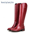 Zipper Kong Boots 2017 Plus Size Low heeled High Boots Winter Short Plush Womens Shoe Leather
