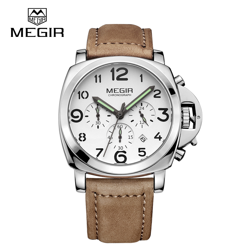 Фотография Free shipping MEGIR 3406 Fashion Quartz Watches  Genuine Men Nubuck Leather Strap Men