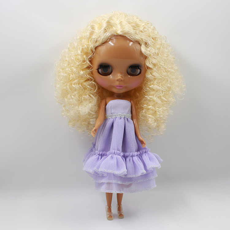 Fashion dolls in Doll bonecos Blyth doll diy Blonde curls black skin bjd doll DIY toys baby dolls for girl gifts