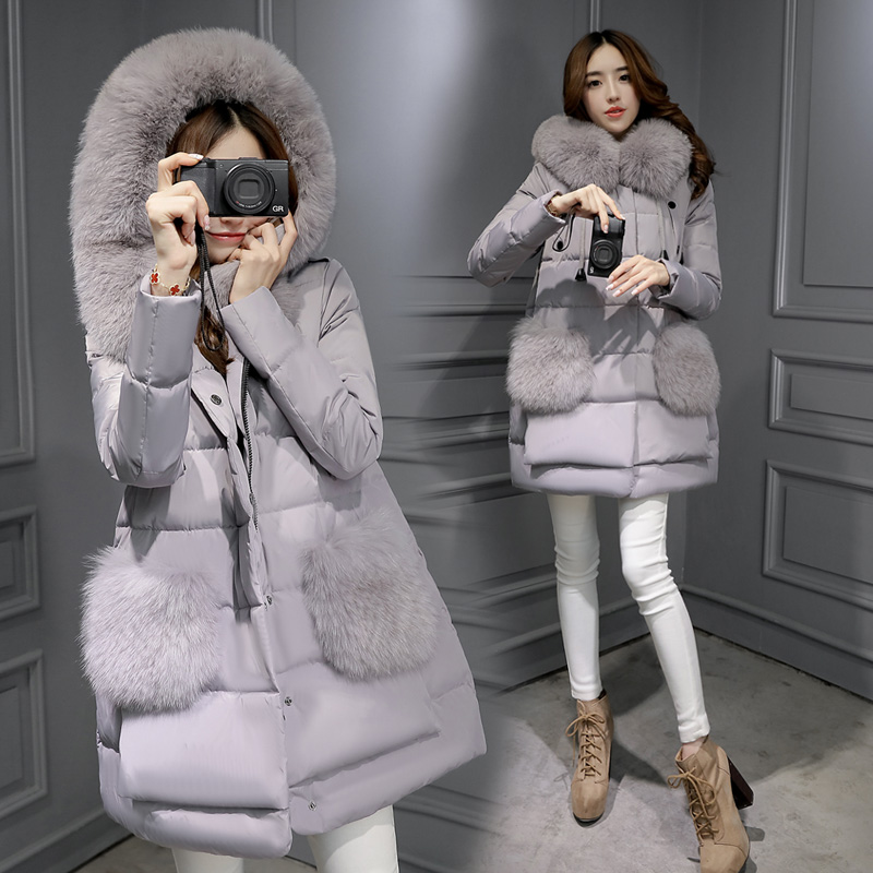 Cheap Excellent Quality 2015 Hot Women Down Jacket Fox Fur Collar Down Coat Skirt Plus Size Long Slim Down Jacket