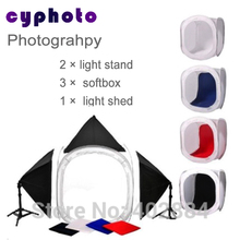 Free shipping + Commercial photography set ,2 pcs light stand,3pcs softbox,1pcs 80cm*80cm light shed,Photo Studio set
