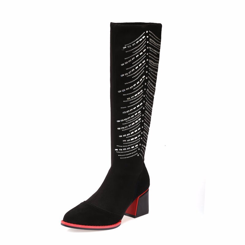 Winter Women Knee High Boots Sexy Ladies Genuine Leather Thick Heels