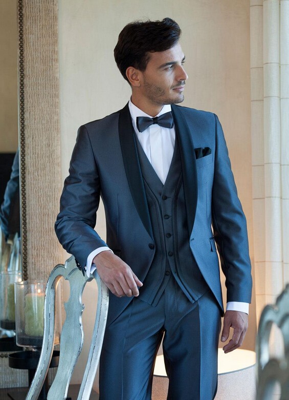 15.1New Arrival Navy Blue Customized Wedding Ceremony suit Groom Tuxedos bridegroom and Groomsman Suit Jacket+Pants+Tie+Vest