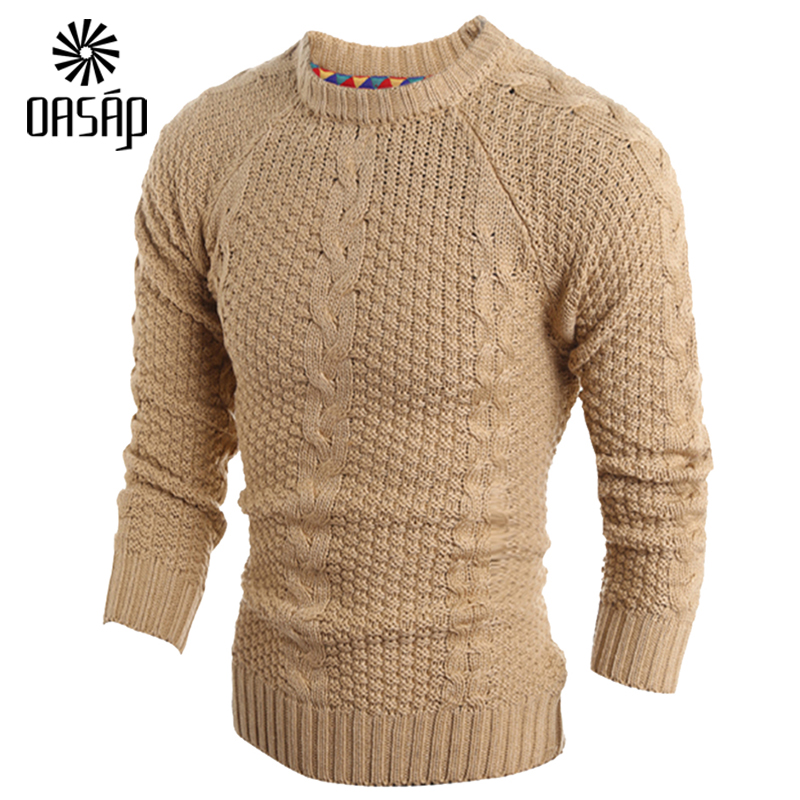 OASAP 2015 Mens Chic Cable Knit Crew Neck Pullover ...