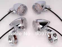 Free Shipping 4Pcs Chrome Bullet Front Rear Turn Signal Light 41mm Relocation Fork Clamp For Harley Honda Yamaha Kawasaki Suzuki