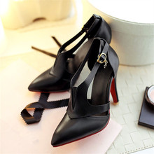 New 2016 pointed toe pumps black high heel shoes for prom Rubber red bottom spike heels wedding shoes Sandals Large size shoes
