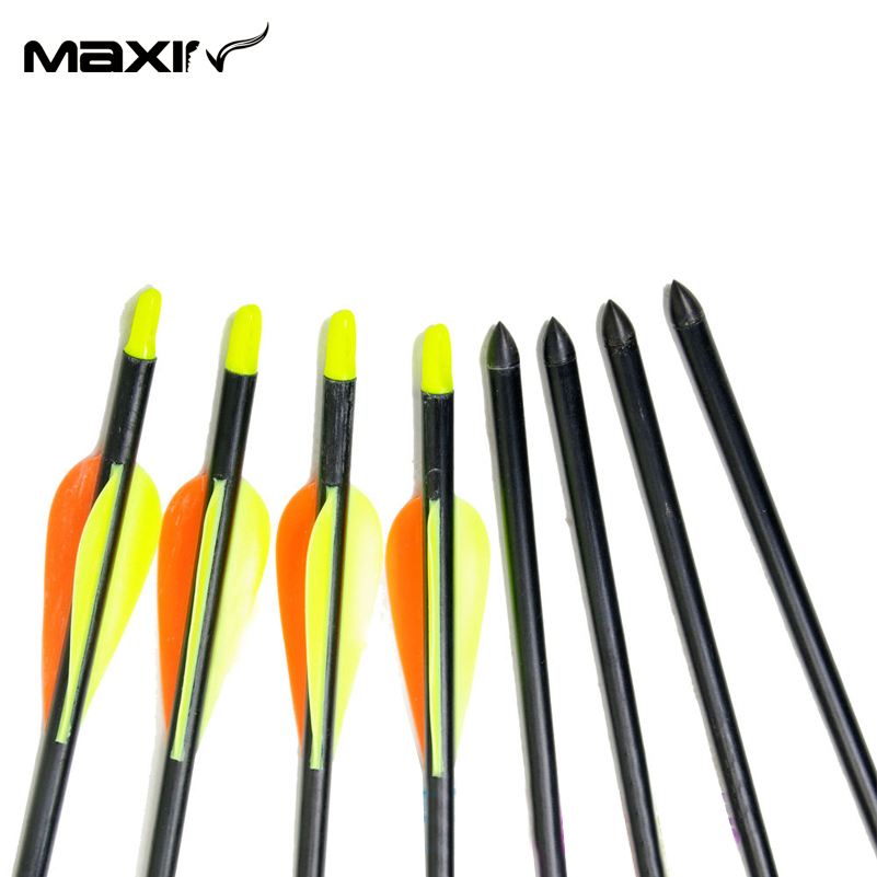 24x Fiberglass Arrows 82cm Spine 30 to 80lbs Archery Arrow Supplier Orange Yellow Plastic Feather Arrow