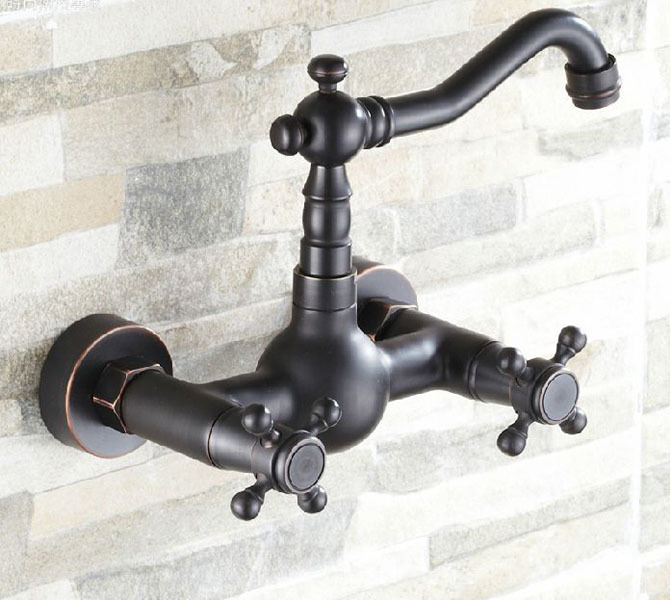 NEW Oil Rubbed Bronze Wall Mounted Bathroom Basin Faucet Swivel Spout Mixer Tap