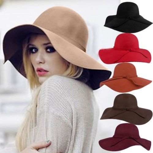 2015 Fashion Style Soft Women Vintage Retro Wide Brim Wool Felt Bowler Fedora Hat Floppy Cloche