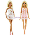 2 Sets Pink White Sexy Pajamas Lingerie Nightwear Lace Night Dress Bra Underwear Clothes For Barbie