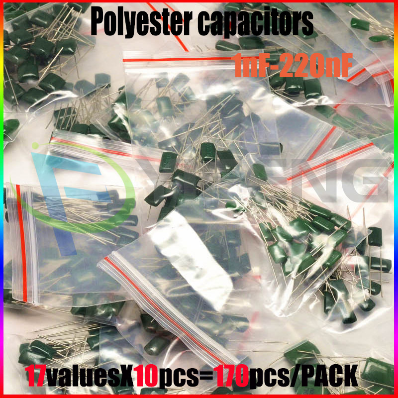 17value 170pcs Polyester capacitors pack. 100V 1nF-220nF Assortment Kit Set