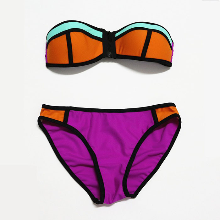 2015 Hot Sale triangl NEOPRENE BIKINI Zipper Push Up Padded Bra Swimsuit zipper top neon Bottoms Neoprene Swimwear For Women (7)