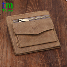 TEMON new arrival brand design crazy horse leather wallet vintage men wallets with coin purse genuine