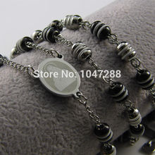 Hot Sell Men s Rosary Pendant Necklace Cross Necklace Charms Black White Steel Bead Chain Beckham