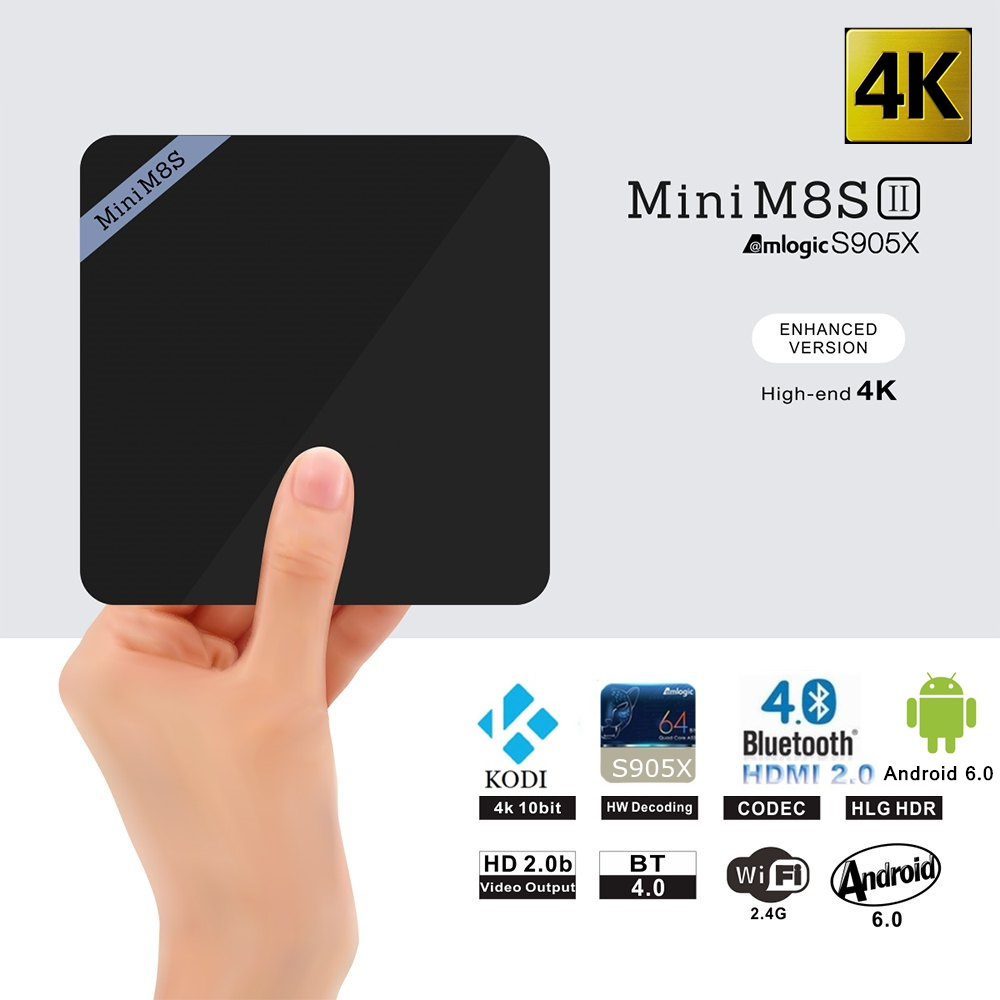 Mini M8S II Smart TV Box Set-top Box 4K Amlogic S905X Quad Core Android 6.0 2.4GHz WiFi Bluetooth 4.0 2GB RAM 8GB Media Player