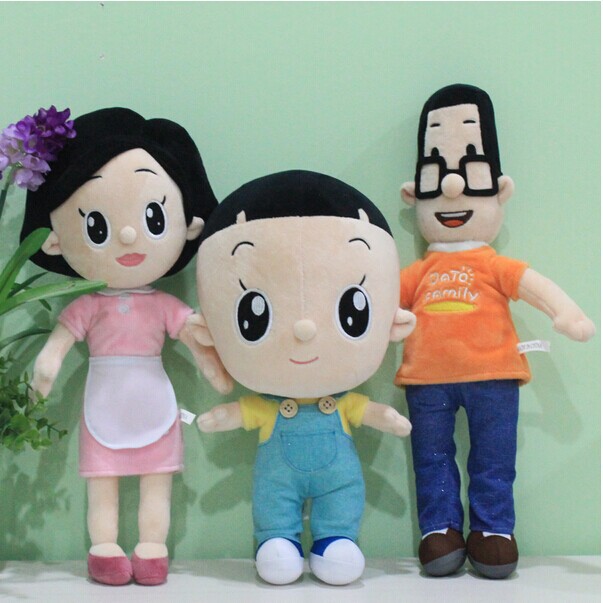 small size the familes of big head son and small head father toys three family member dolls about 32cm,41cm,43cm(China (Mainland))