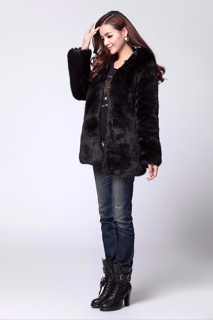 Black,L iYBWZH Women Color Long Sleeve Open Stitch Coat Faux Fur Cardigan Hooded