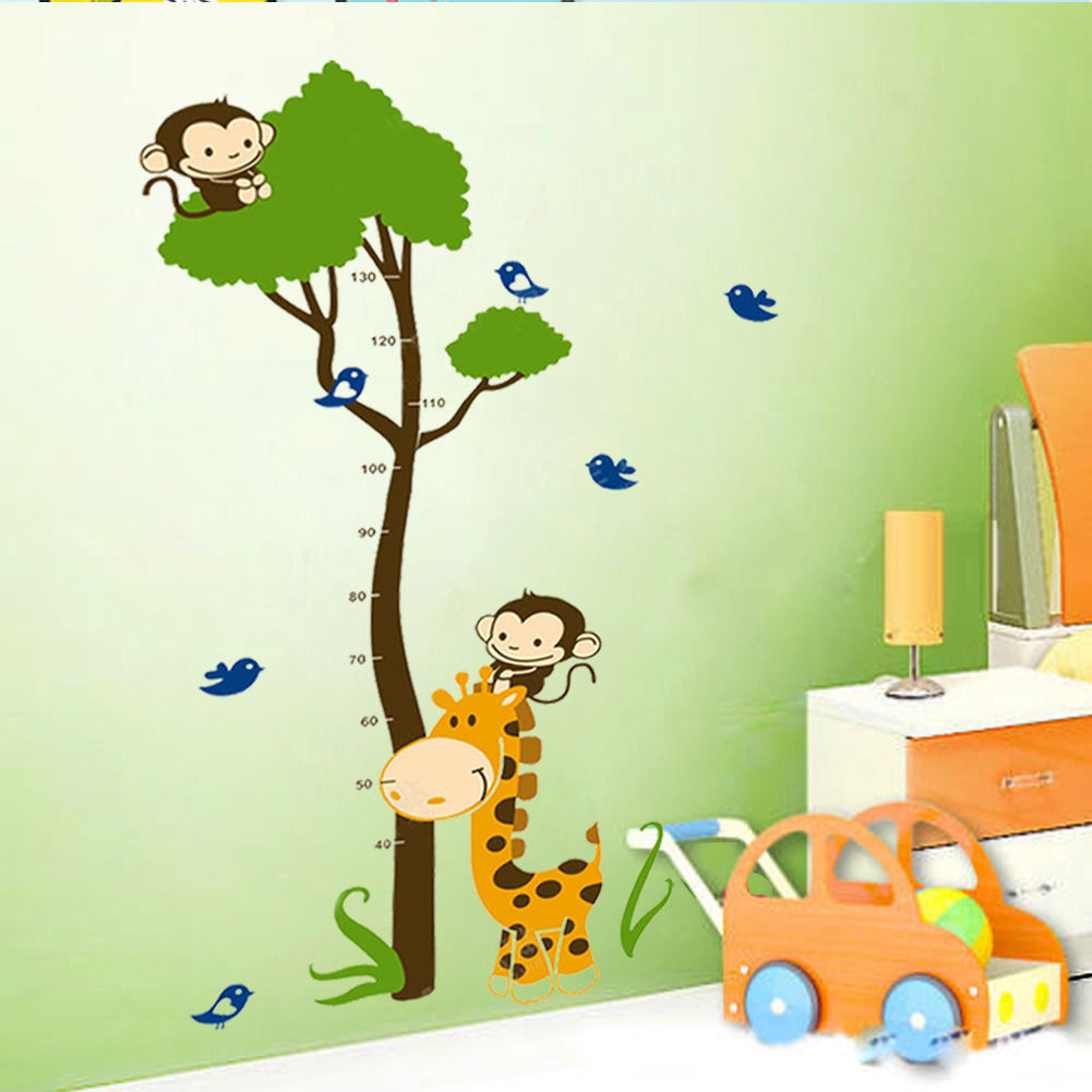 hot giraffe monkey tree height chart vinyl wall decals sticker kid nursery decor wrb