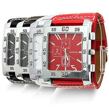 Moda Durable Unisex hombres mujeres banda de cuero Dial del cuadrado del cuarzo reloj de pulsera caliente