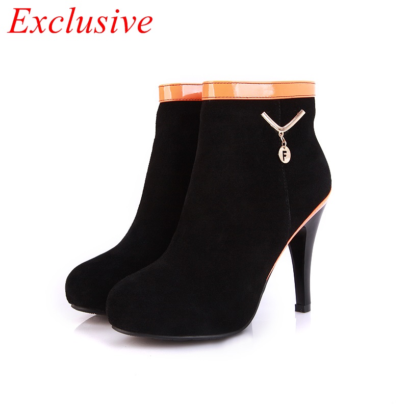 2015 new winter women shoes leather fashion round zipper woman simple shoes high-heeled ankle boots black fashion boots 34-40
