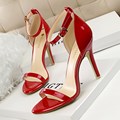 2016 New Summer Shoes High heeled Sandals Fashion Sexy Thin High Heels Shoes Patent Leather Red