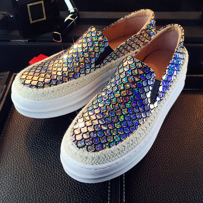 2016 planos del cuero genuino zapatos de plataforma mujer alpargatas Slip On zapatos planos de plata