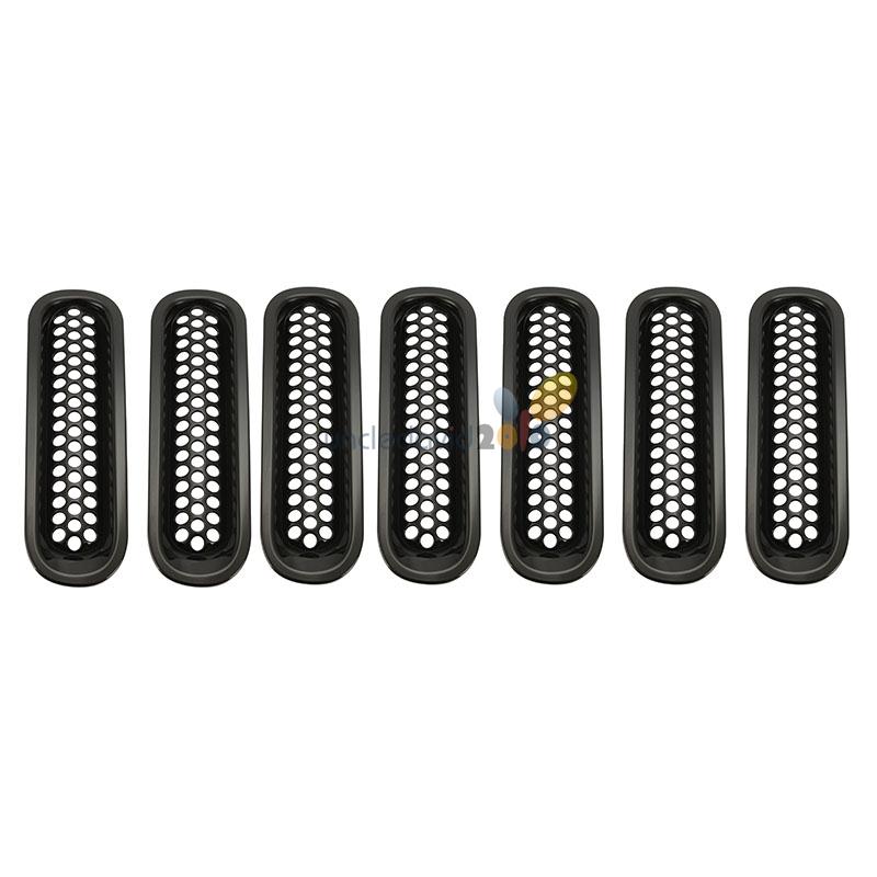 A Set / 7Pcs Car Black ABS Mesh Grille Insert Kit Without Lock Hole For Jeep Wrangler JK 2007-2015 Insect Resistant Grills