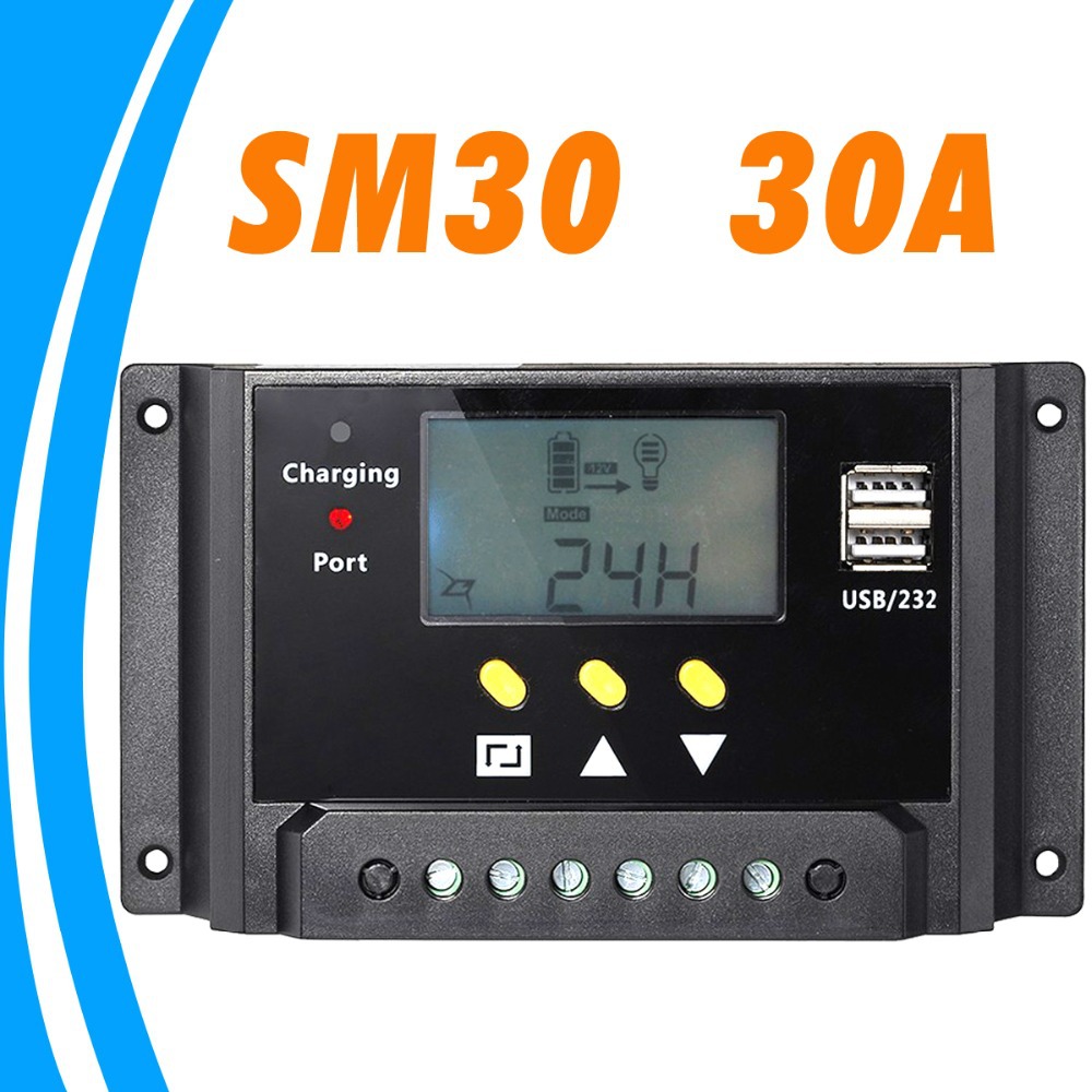 30A LCD Solar Charge Controller with Dual 5V USB 12V 24V Battery Charger Control Light and Timer Control for USB Light Warranty 30A LCD Solar Charge Controller with Dual 5V USB 12V 24V Battery Charger Control Light and Timer Control for USB Light Warranty