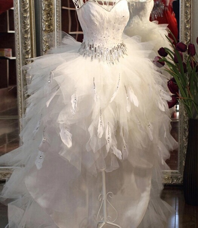 couture bridal gowns with feathers