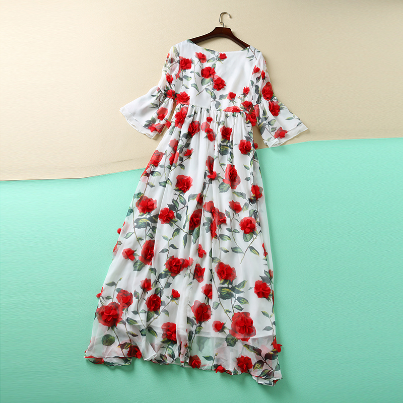 White Dress Picture More Detailed About Sweet New Sweet Dress New Red Flowers Printed Women 2016 Summer Short Flare Sleeve High Quality