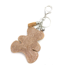 2015 Fashion Jewelry Cute Women Key Chain key Cover Rhinestone Inlaid Leather tassel Bear Key Cap Gift 10 Colors wholesale