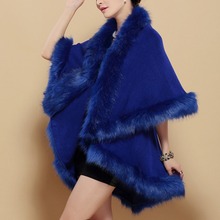 New Fashion Women’S Winter Autumn Knitting Wool Cashmere Shawls Cloak Coat V Neck Bat Sleeves Long Fur Jacket Free Size J243