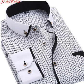 Платье мужчин 2015 новое поступление мода высокое качество с длинным рукавом тонкий квадратных воротник хлопок-мужчин бизнес рубашка размер M-5XL N454