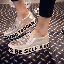 New Breathable Slip On Lazy Women Sneakers Fashion Letter Thick Sole Platform Shoes Casual Pierced Low